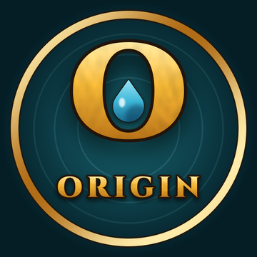 ORIGIN studio emblem: a gold O with a water drop